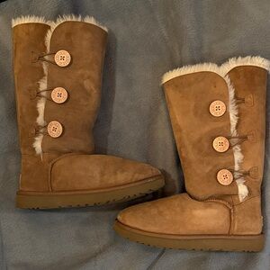UGG Tan Shearling Triple Button Boots